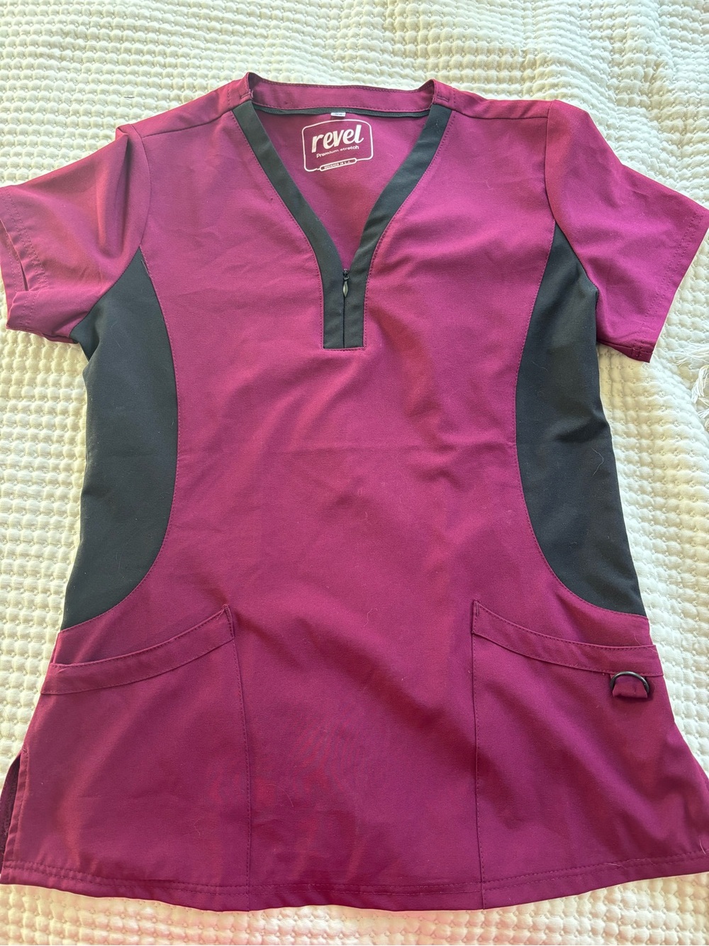 Revel Women's Magenta and Black V-Neck Scrub Top
